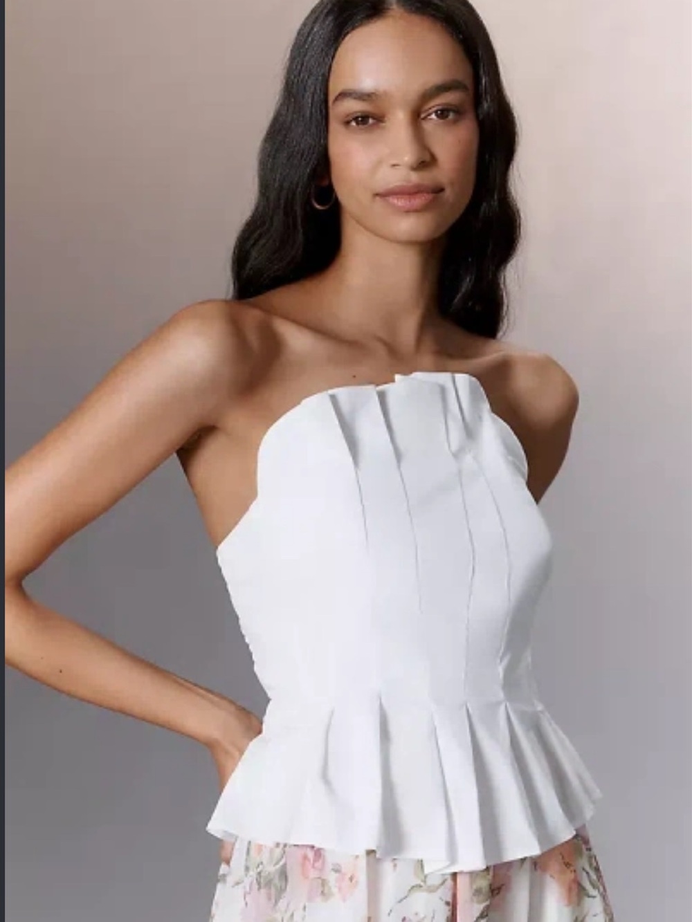 Strapless White Pleated Peplum Top